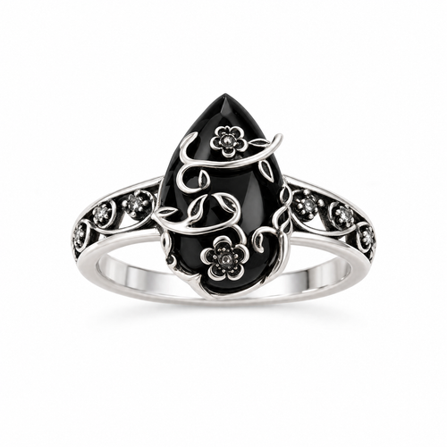 Aveline™ Silver Obsidian Bloom Ring
