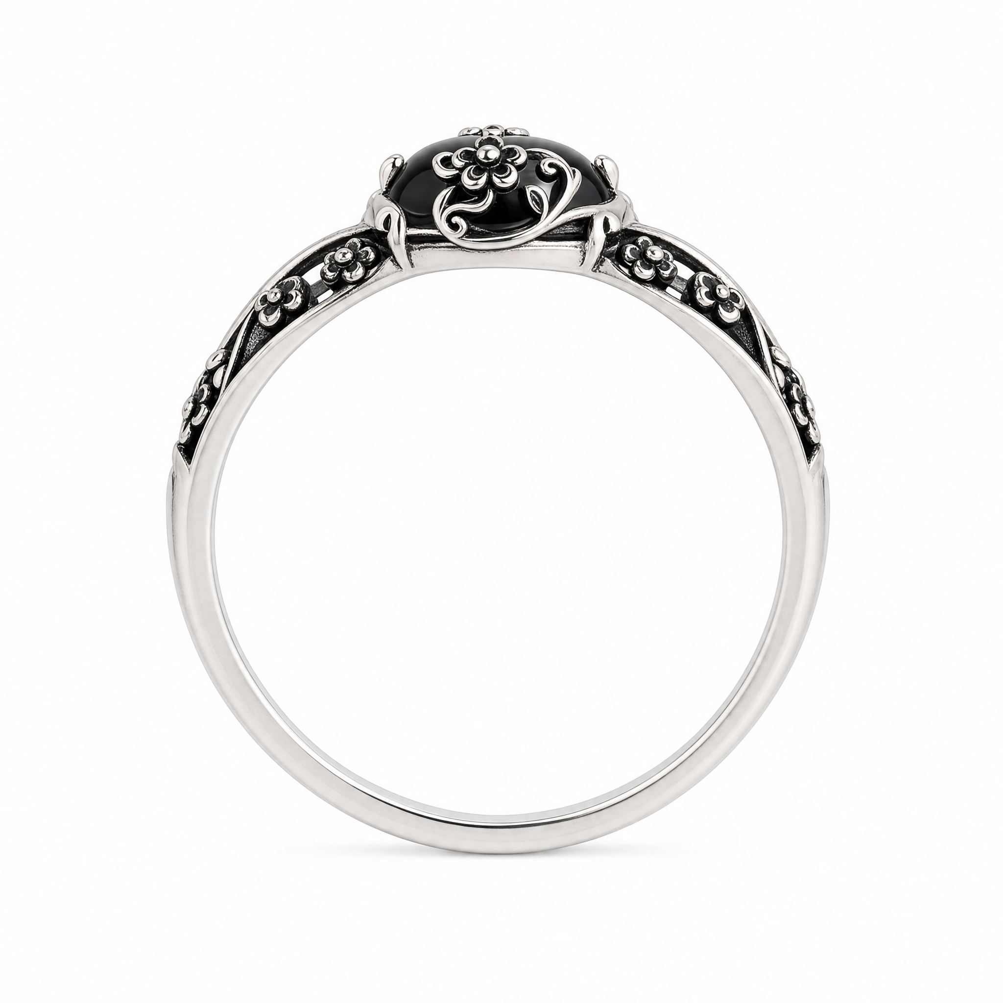 Aveline™ Silver Obsidian Bloom Ring