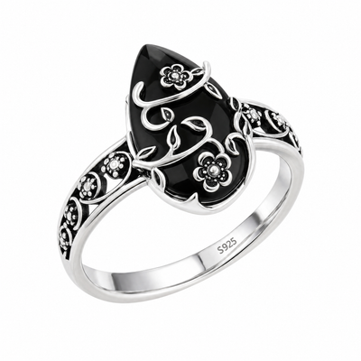 Aveline™ Silver Obsidian Bloom Ring